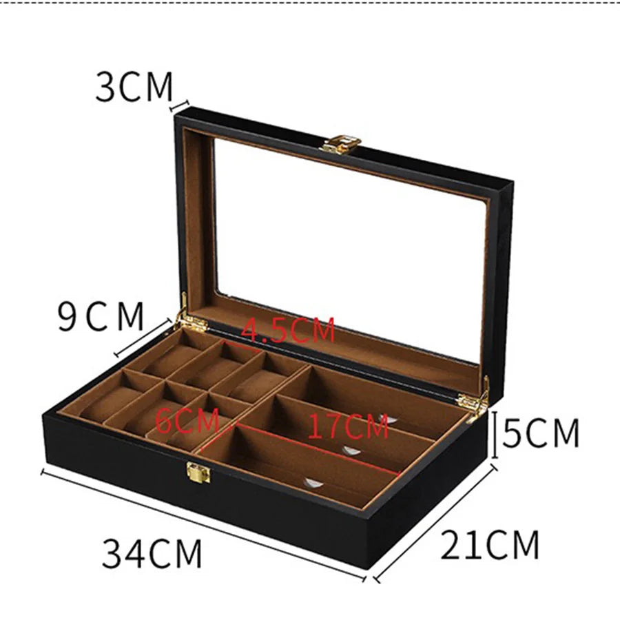 The Vault open showing watch and eyewear slots