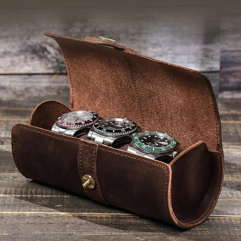 MERIDIAN Canister — 3-watch cowhide cylinder case